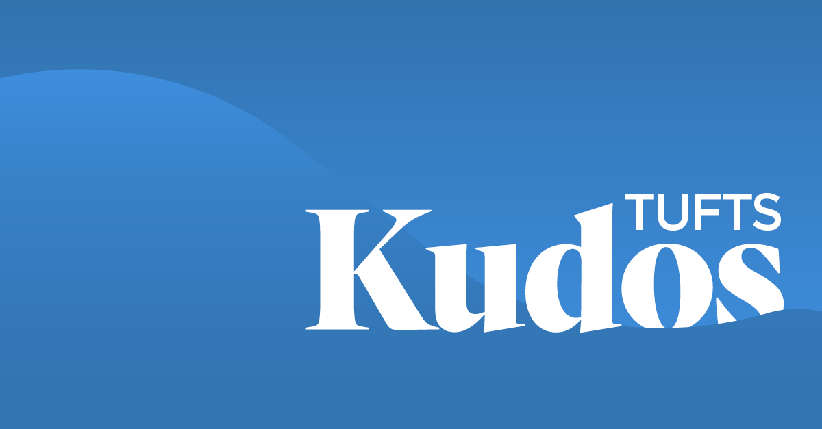 "Words Tufts Kudos" on blue background.